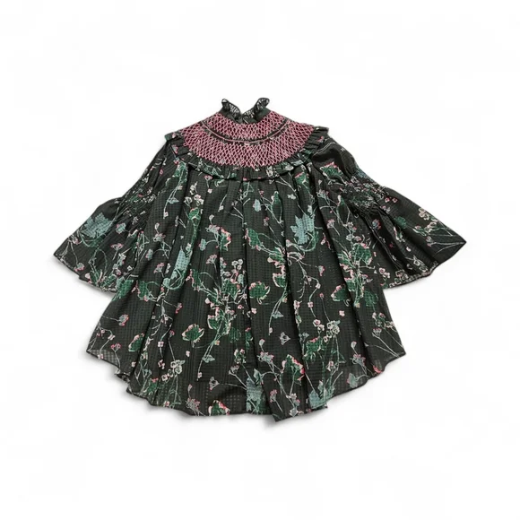 Tuckernuck Bouvier Blouse In Jaguar Garden Green And Pink Size Small - Picture 3 of 8